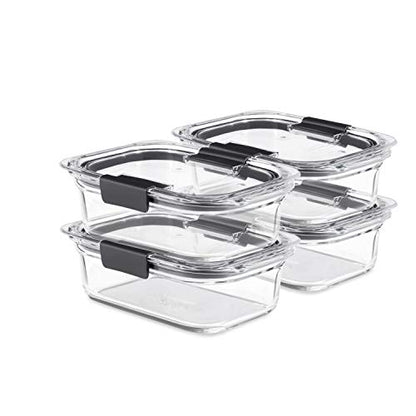 Rubbermaid Brilliance Glass Storage 3.2-Cup Food Containers with Lids, BPA Free and Leak Proof, Medium, Clear, Pack of 4 - StorageandmoreStorage