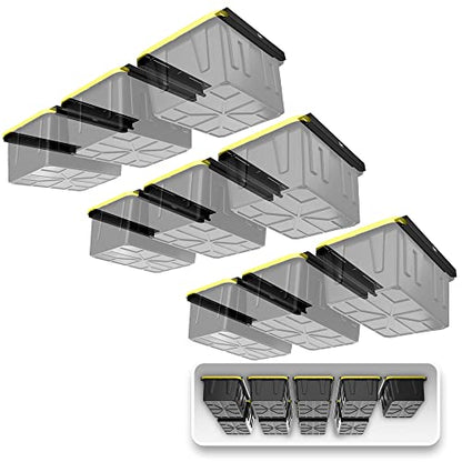 Koova Overhead Bin Rack for Nine Bins | Overhead Garage Storage Rack to Mount on Ceiling with Adjustable Width | Supports Most Black and Yellow Storage Bins | 9 Sets - StorageandmoreStorage