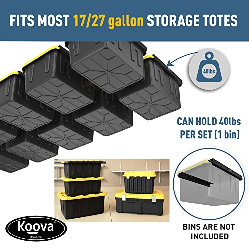 Koova Overhead Bin Rack for Nine Bins | Overhead Garage Storage Rack to Mount on Ceiling with Adjustable Width | Supports Most Black and Yellow Storage Bins | 9 Sets - StorageandmoreStorage