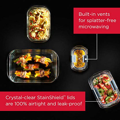 Rubbermaid Brilliance Glass Storage 3.2-Cup Food Containers with Lids, BPA Free and Leak Proof, Medium, Clear, Pack of 4 - StorageandmoreStorage