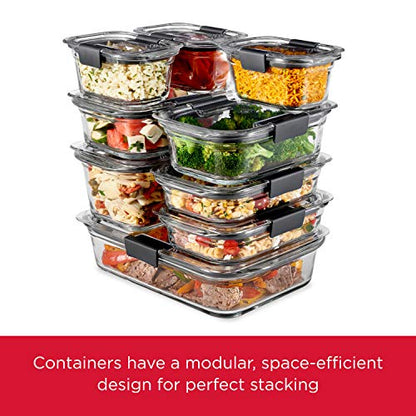 Rubbermaid Brilliance Glass Storage 3.2-Cup Food Containers with Lids, BPA Free and Leak Proof, Medium, Clear, Pack of 4 - StorageandmoreStorage