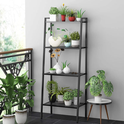 Ladder Shelf 4-Tier Bookshelf Plant Flower Stand Storage Rack Industrial Organizer Modern Shelves Shelving Bookcase Stable Metal - StorageandmoreStorage