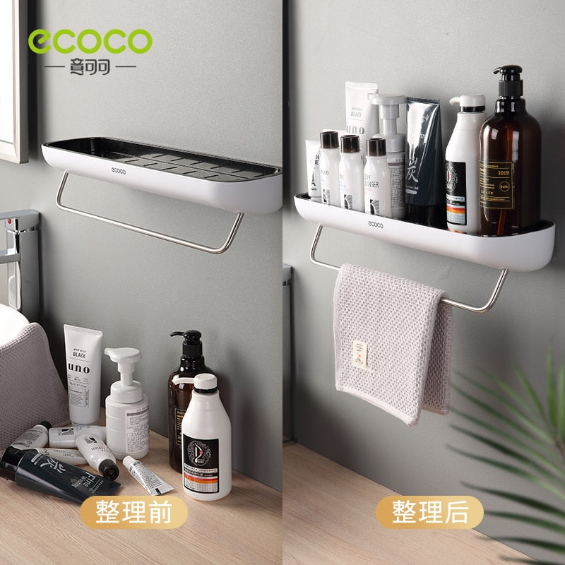 ECOCO Bathroom Shelves Organizer Wall Mount Home Towel shelf Shampoo Rack With Towel Bar Storage Rack Bathroom Accessories - StorageandmoreStorage