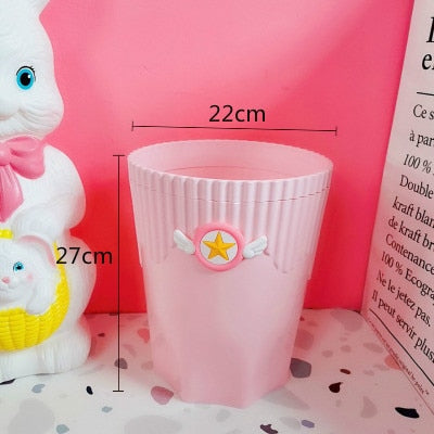 Creative Pink Waste Bin Anime Card Captor Sakura Plastic Trash Can Kawaii Cartoon Home Office Desktop Garbage Storage Basket New - StorageandmoreStorage