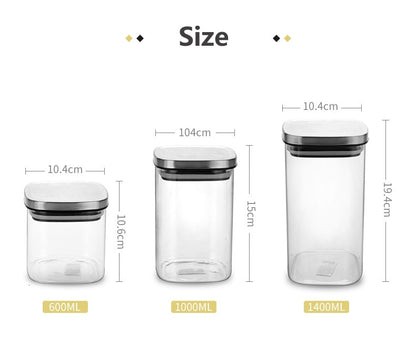 Container for Cereals Glass Sealed Tank Stainless Steel Lid Glass Jar Coffee Bean Storage Tank Kitchen Coarse Food Storage Tank - StorageandmoreStorage