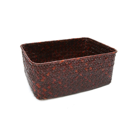 Weaving Storage Basket Rattan Fruit Storage Box Handmade Tea Holder Seagrass Picnic Basket Wickerwork Cosmetics Organizer - StorageandmoreStorage