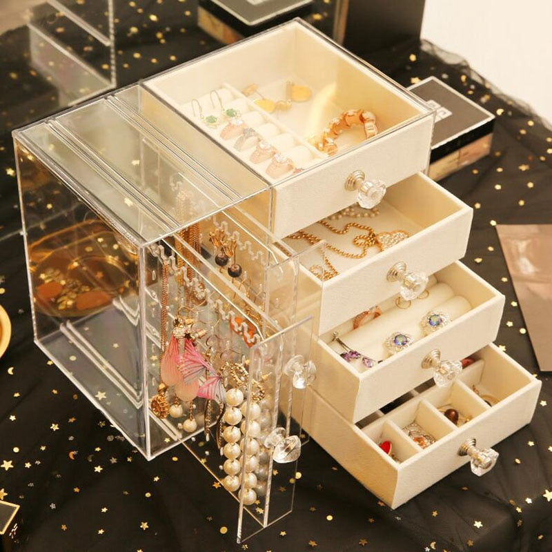 Jewelry Storage Box Earrings Display Stand Organizer Necklace Jewelry Display Cabinet Drawer Storage Rack Clear Plastic Box - StorageandmoreStorage