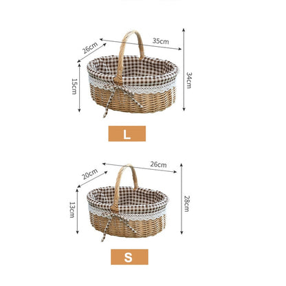 Handmade Wicker Basket With Handle For Camping Picnic Fruit Rattan Basket Food Sundry Container Storage Hamper Home Organizer - StorageandmoreStorage