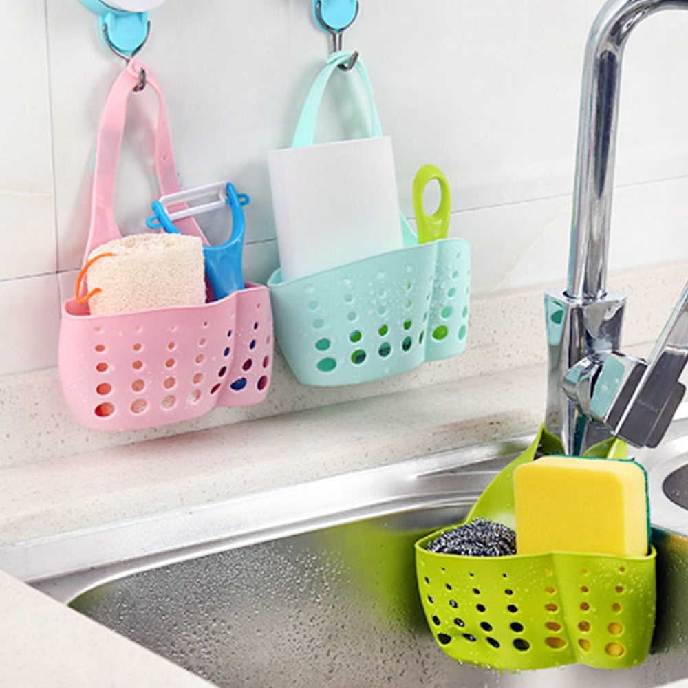 Sink Sponge Storage Hanging Basket Adjustable Snap Button Type Drain Rack Faucet Storage Drain Baskets Home Kitchen Tools - StorageandmoreStorage