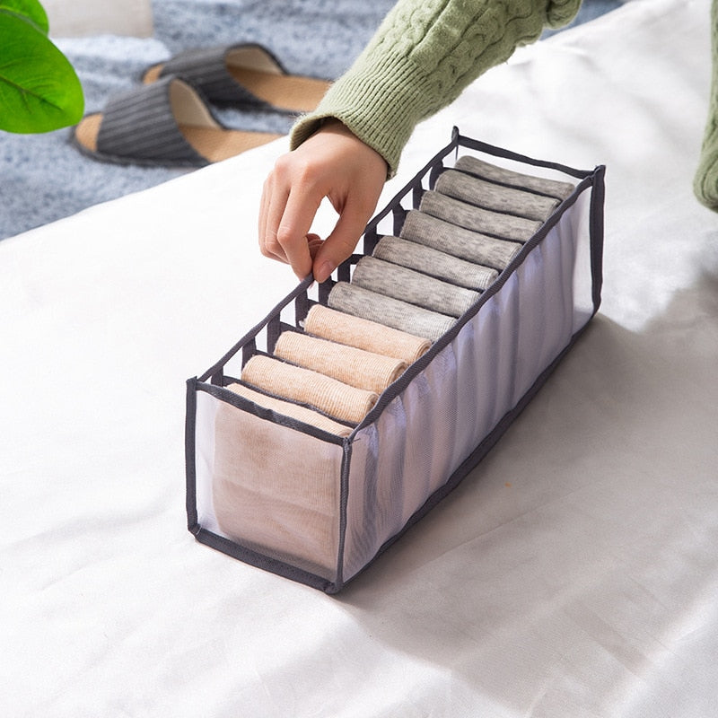 Dormitory closet organizer for socks home separated underwear storage box 7 grids jeans bra organizer foldable drawer organizer - StorageandmoreStorage