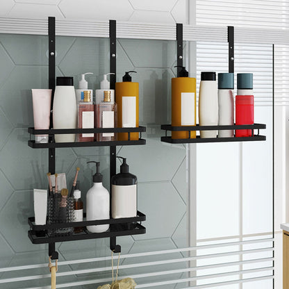 Stainless Steel Black Over The Door Organizer Hanging Shelf Door Back Rack Shampoo Holder Bedroom - StorageandmoreStorage