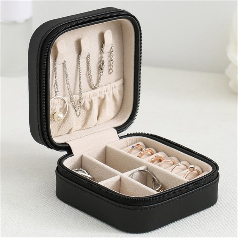 WE Small Exquisite Pink Black Jewelry Box Travel Jewelry Organizer Portable Storage Box Necklace Earring Ring Container Gifts - StorageandmoreStorage