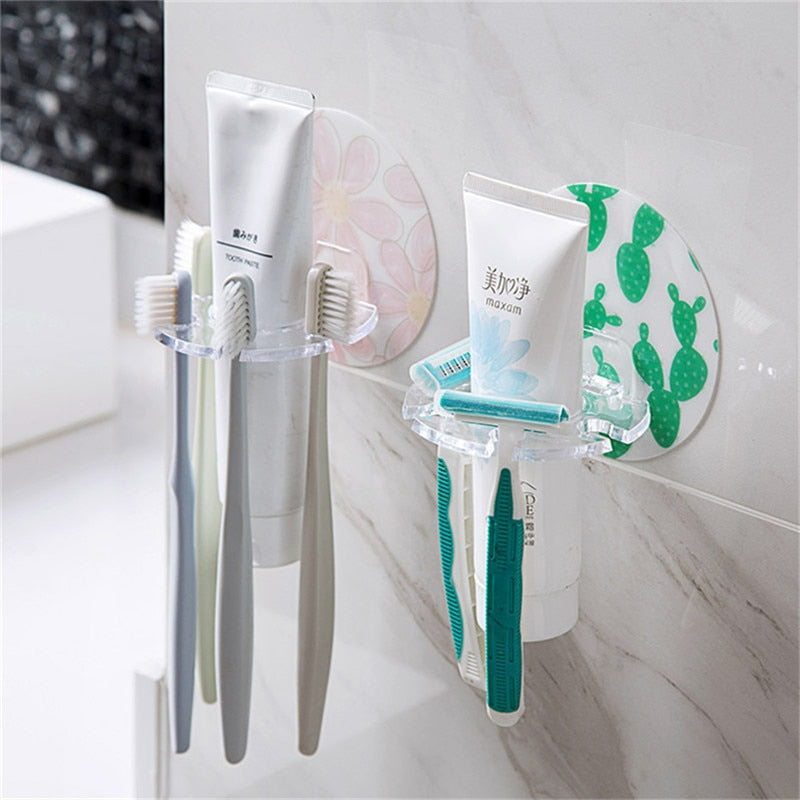 1PC Toothbrush Organizer Razor Shaver Storage Rack Self-adhesive Toothpaste Storage Holder Kitchen Bathroom Accessories - StorageandmoreStorage