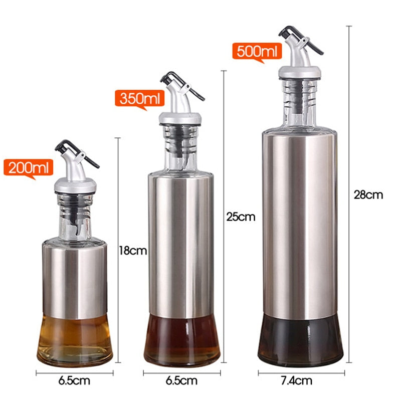 YOMDID Kitchen Glass Oil Bottle Stainless Steel Leak-proof Soy Sauce Vinegar Cruet Storage Dispenser Useful Kitchen Tools - StorageandmoreStorage