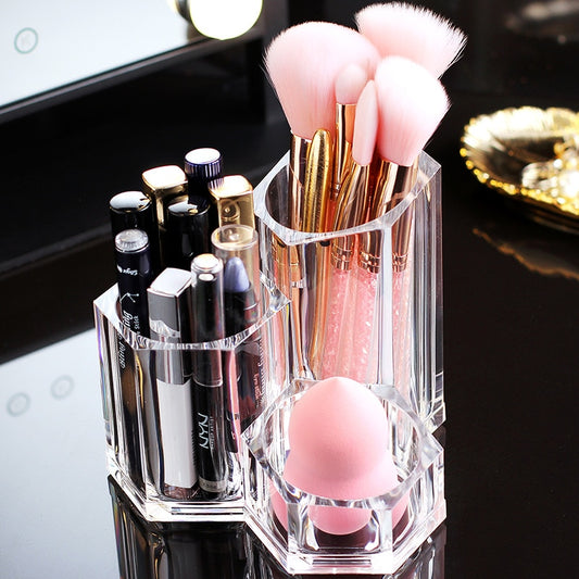 Transparent Cosmetic Organizer Makeup Brush Holder Storage Box Acrylic Plastic Box Jewelry Pen Supplies Business Card Storage - StorageandmoreStorage