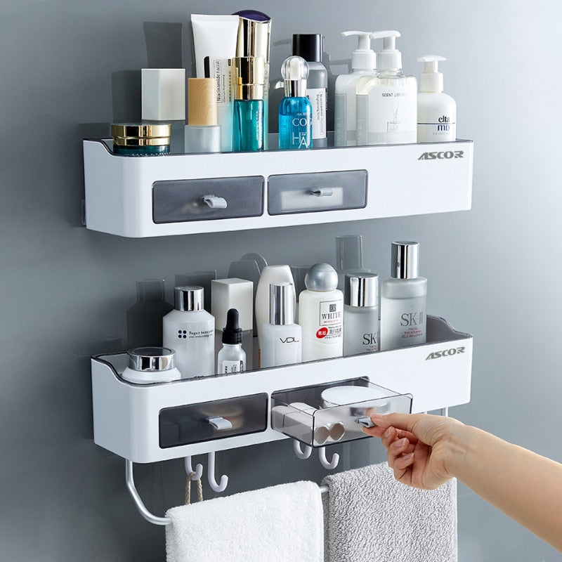 Removable Shower Storage Shelf Perforation-free Wall Storage Organizer Rack Draining Organizer Holder Bathroom Accessories - StorageandmoreStorage