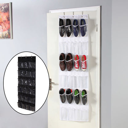 Over The Door Shoe Organizer, Clear Hanging Shoe Rack, Fabric Closet Shoe Organizer Storage Bag, 24 Large Pockets - StorageandmoreStorage