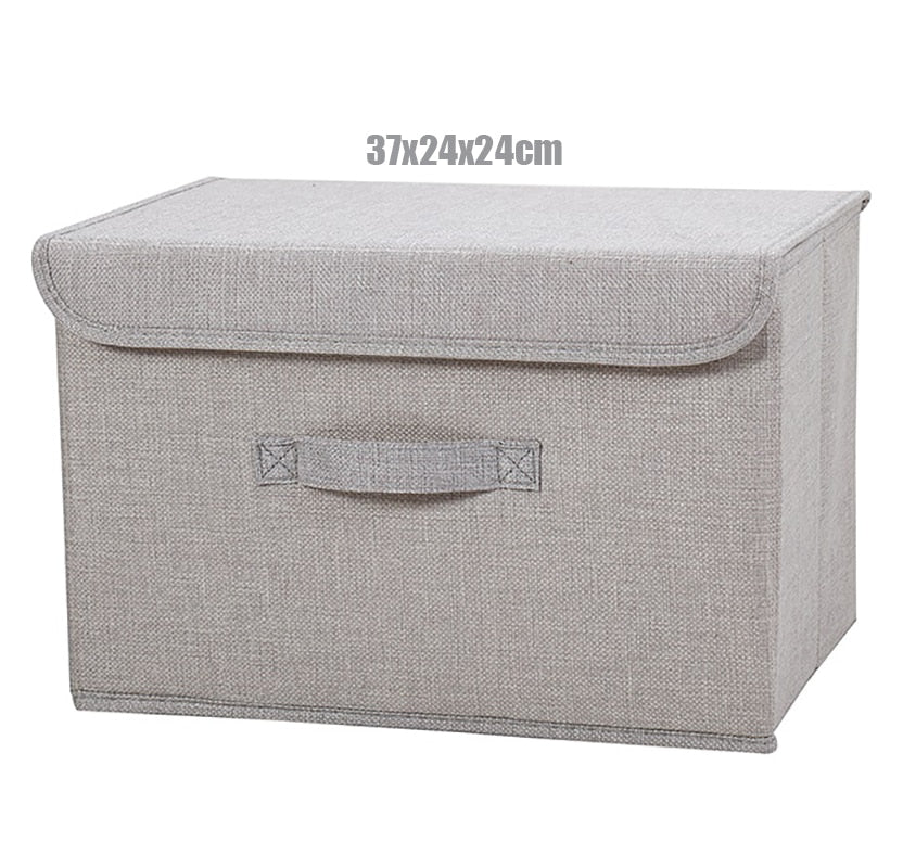 2021 New Washable Cotton Linen Fabric Folding CD Storage Box Foldable Bins Toys Organizer With Lid Storage Basket Laundry Basket - StorageandmoreStorage