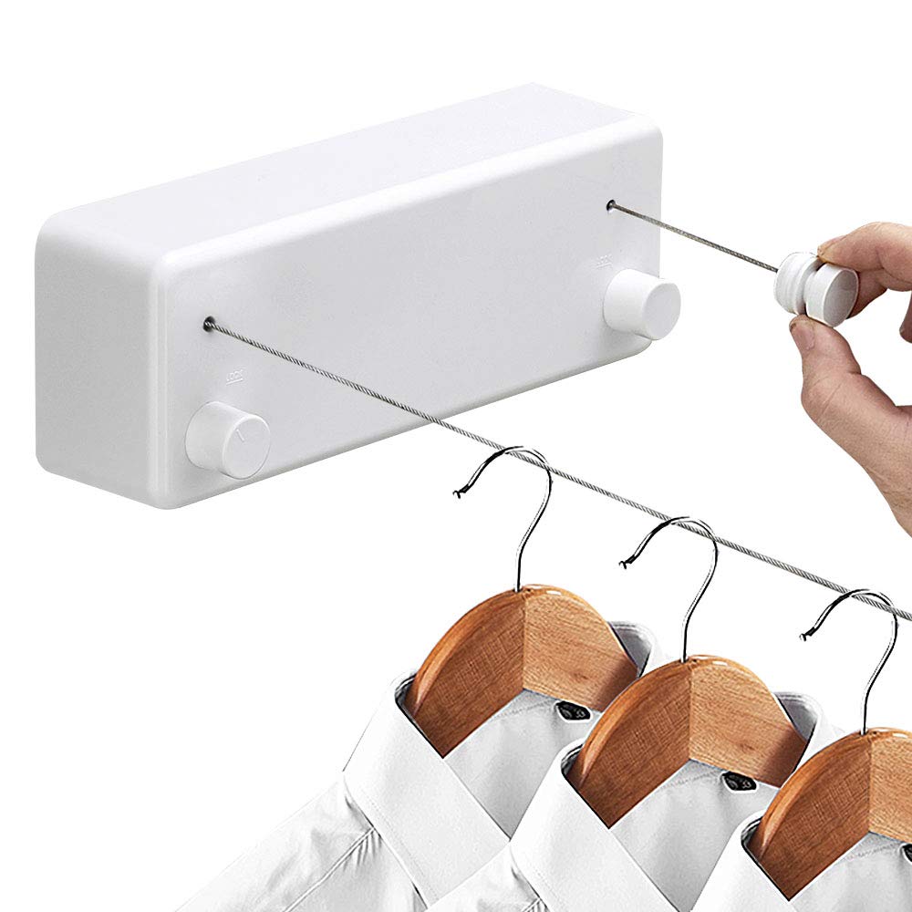 Creative Outdoor Clothes rack Indoor Retractable Clothesline Rope Telescopic Stainless String Laundry Hangers Wall Drying Rack - StorageandmoreStorage