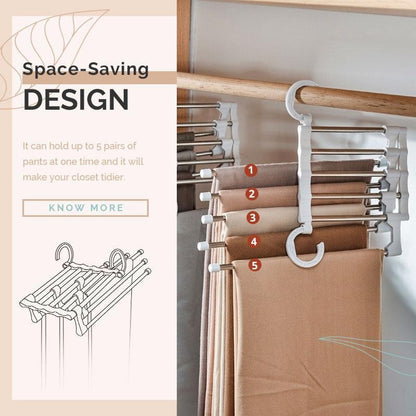 5 in 1 Pant Rack Hanger for Clothes Organizer Multifunction Shelves Closet Storage Organizer StainlessSteel Folding clothes hang - StorageandmoreStorage