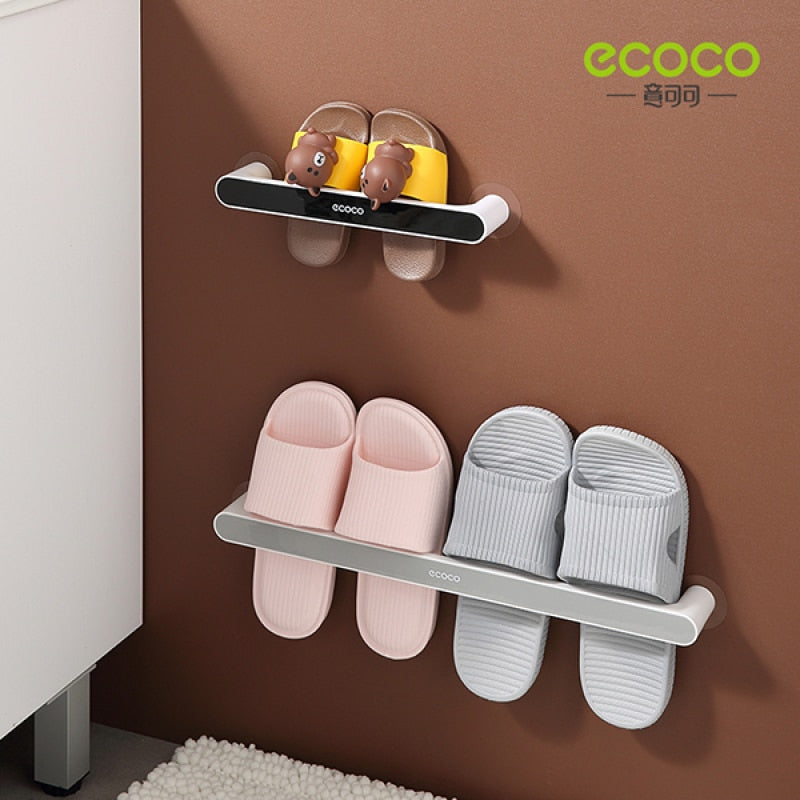 ECOCO Living Room Slipper Rack Storage Wall Mounted Towel Bar Punch Free Toilet Bathroom Single Rod Long Accessories Shelf New - StorageandmoreStorage