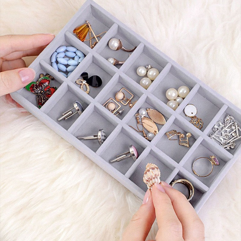 Velvet Jewelry Display Tray Case Hot Sales Stackable Exquisite Jewellery Holder Portable Ring Earrings Necklace Organizer Box - StorageandmoreStorage