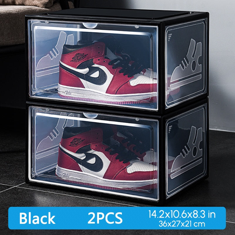 2pack AJ Sneakers Box Hardened plastic shoe box Stackable Cabinet Storage Box high-top Dustproof AJ shoes organizers Shoe Rack - StorageandmoreStorage