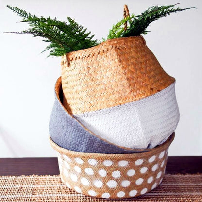 Storage-Baskets Natural Seagrass Belly Baskets Laundry Basket Decorative Flower Pot Cover Closet Storage Bin Organizer - StorageandmoreStorage