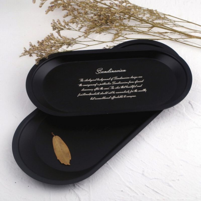 New Black Metal Storage Tray Oval Lettering Fruit Plate Small Items Jewelry Display Tray Mirror Storage Tray Home Storage - StorageandmoreStorage