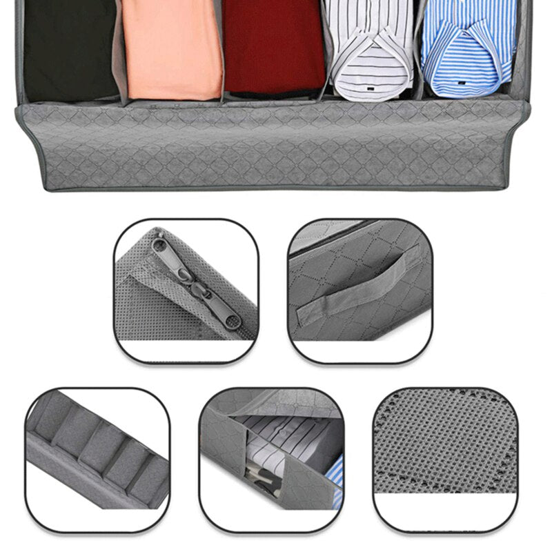 Foldable Under Bed Bags Pack 5 Grid Under Bed Storage Boxes Thick Breathable Underbed Clothes Storage Bags Zippered Organizer - StorageandmoreStorage