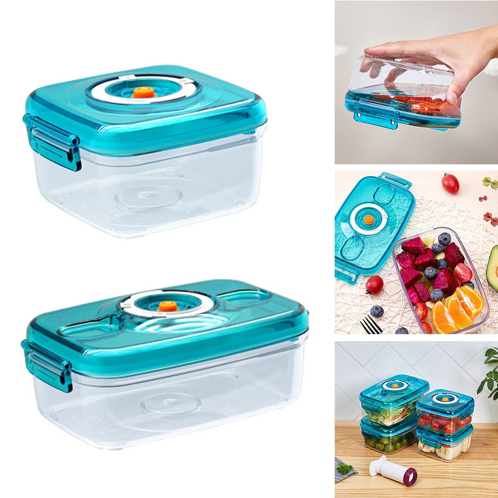 Lunch Box Kitchen Organizers Food Vacuum Storage Containers with Pump 700/1100ML Square Plastic Sealer Preservation Accessories - StorageandmoreStorage