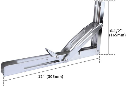 2 Pieces Folding Heavy Duty Shelf-Bracket Bench Table Folding Shelf or Bracket, Max. Load 550lbs - StorageandmoreStorage