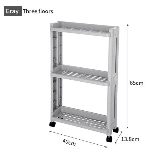 Kitchen Storage Rack For Goods Fridge Side Shelf 2/3/4 Layer Removable With Wheels Bathroom Organizer Shelf Gap Holder - StorageandmoreStorage