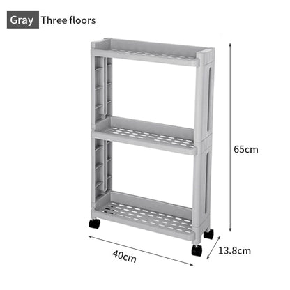 Kitchen Storage Rack For Goods Fridge Side Shelf 2/3/4 Layer Removable With Wheels Bathroom Organizer Shelf Gap Holder - StorageandmoreStorage