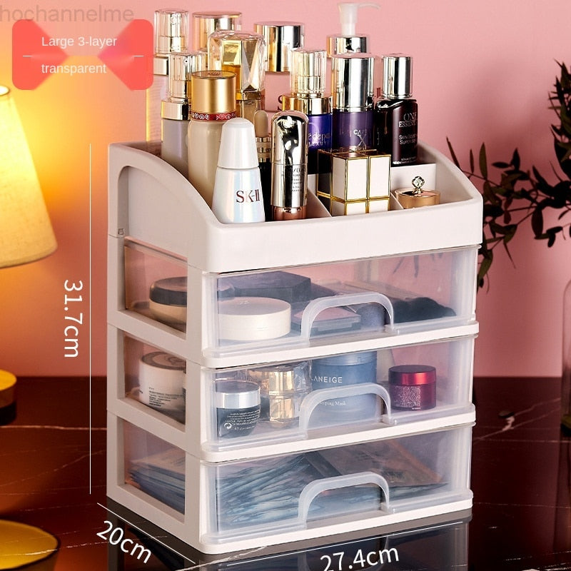 Desktop Cosmetics Home Office Storage Box Drawer Cabinet Jewelry Box Plastic Cosmetic Box Makeup Desk Accessories Organizer - StorageandmoreStorage