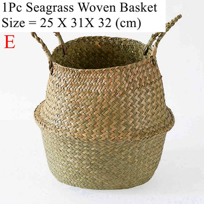 LuanQI Seagrass Storage Basket Wicker Basket Work Rattan Hanging Planting Flower Pot Laundry Cesta Mimbre Basket Picnic Basket - StorageandmoreStorage