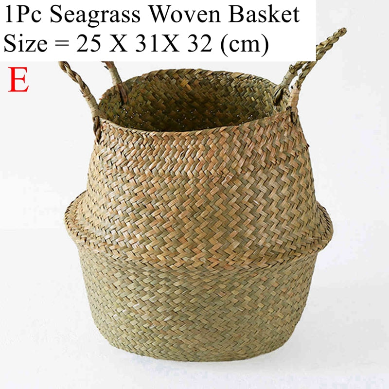 LuanQI Wicker Basket Toy Organizer Folding Rattan Seagrass Storage Basket Laundry Woven Basket Plant Flower Pot For Home Garden - StorageandmoreStorage