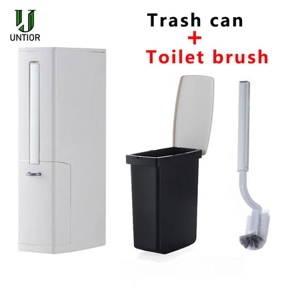 UNTIOR 3 in1 Narrow Trash Can Plastic Waste Bin with Toilet Brush Garbage Bucket Dustbin Kitchen Bathroom Cleaning Trash Bin - StorageandmoreStorage