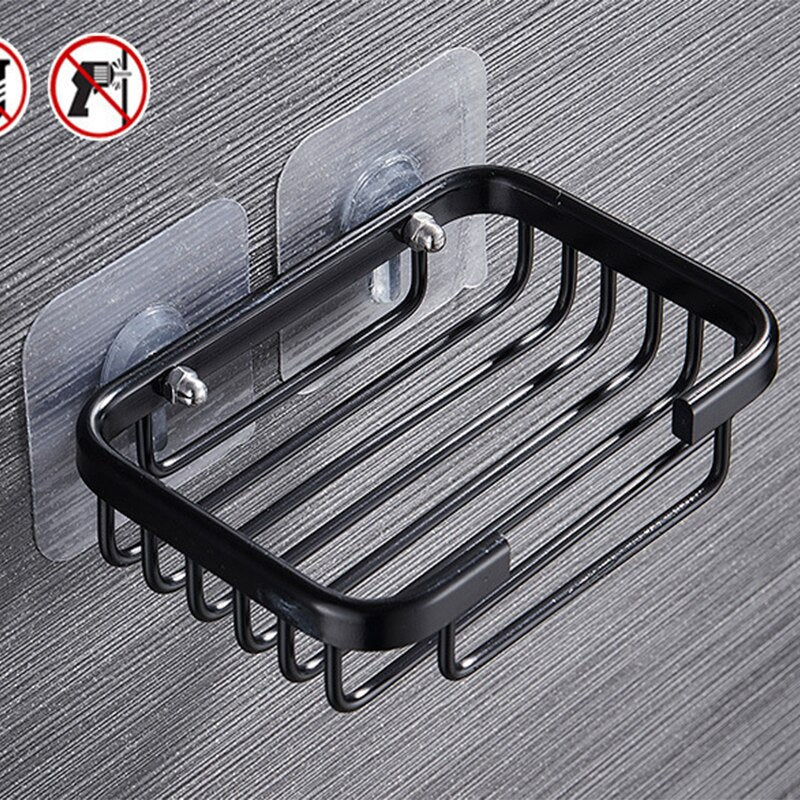 Multi-purpose Soap Dish Punch-free Aluminum Soap Holder Draining Shelve Wall Mounted Soap Container Bathroom Kitchen Accessories - StorageandmoreStorage