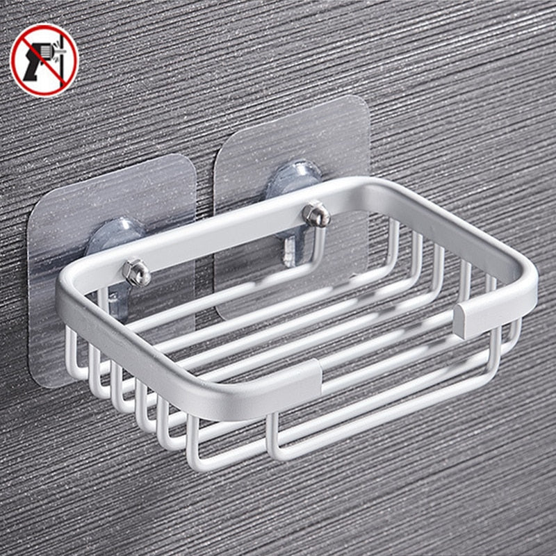 Multi-purpose Soap Dish Punch-free Aluminum Soap Holder Draining Shelve Wall Mounted Soap Container Bathroom Kitchen Accessories - StorageandmoreStorage