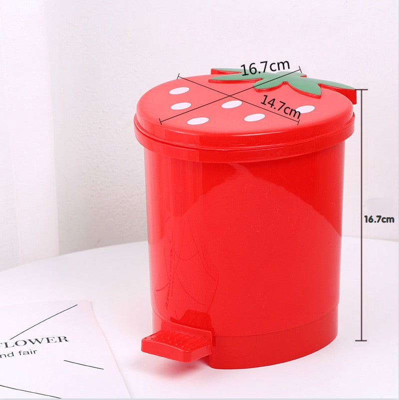 Cute Pink Red Strawberry Waste Bin Desktop Portable Plastic Mini Garbage Basket Home Bedroom Storage Bucket Trash Can With Lid - StorageandmoreStorage