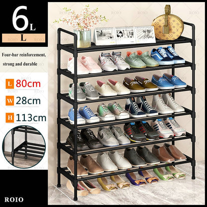 Simple Shoe Rack Metal Shoe Shelf Footwear Shoe Rack Living Room Space Saving Shoes Organizer Stand Holder Black Shoe Shelf - StorageandmoreStorage