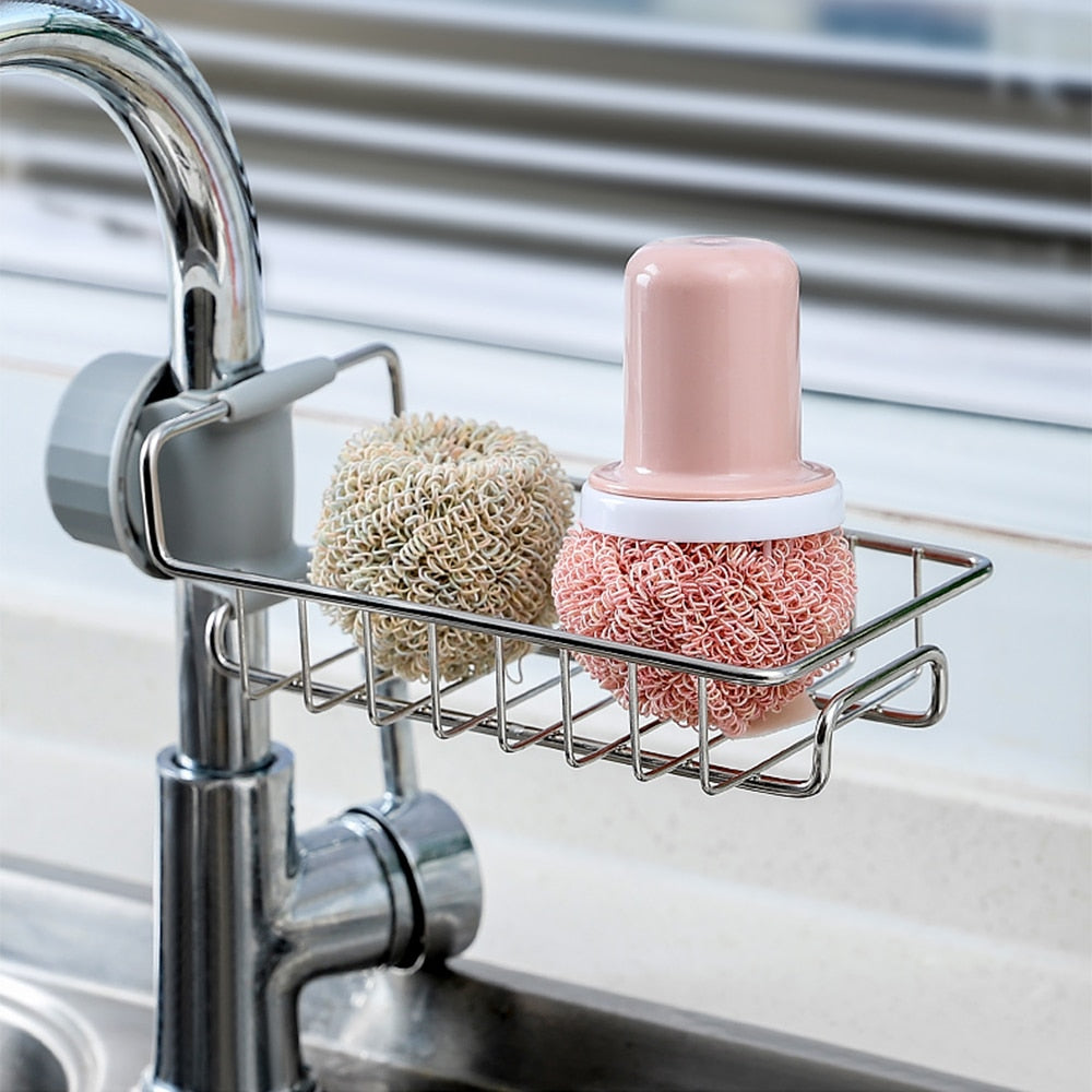 Stainless Steel Faucet Storage Racks Adjustable Sink Rag Sponge Draining Rack Kitchen Bathroom Soap Storage Holders Shelves - StorageandmoreStorage