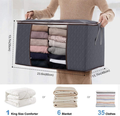 STOMMIHO 3PCS Clothes Comforters Organizer Quilt Blankets Storage Bag Thick Fabric Foldable for Closet Underbed - StorageandmoreStorage