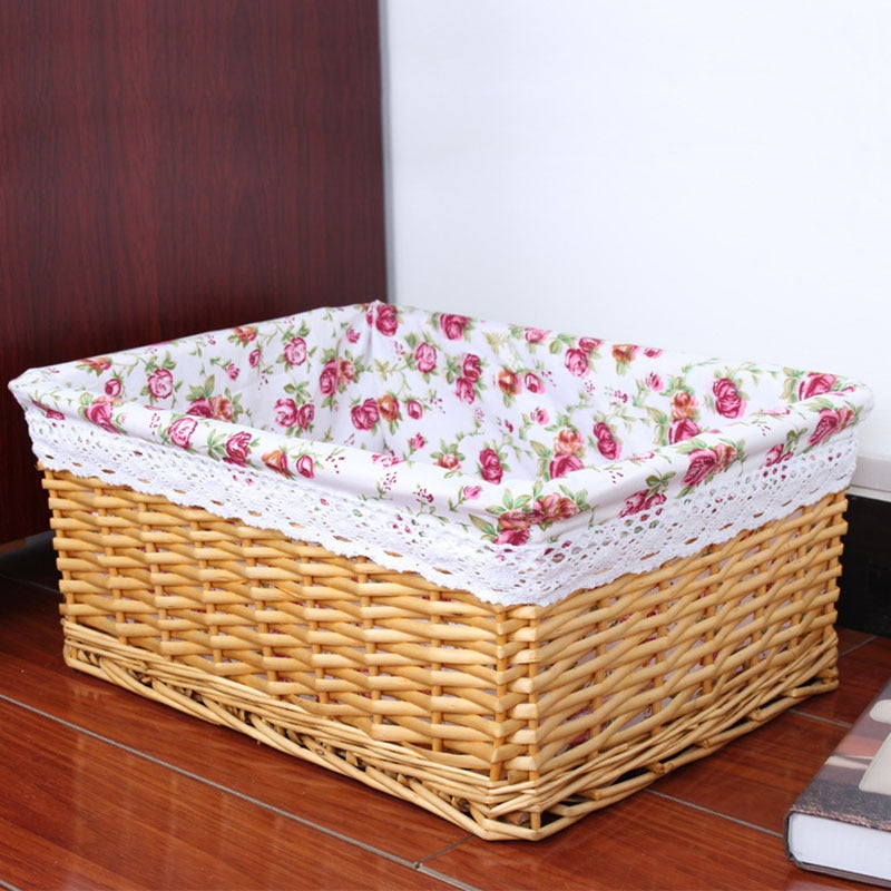 4 Sizes Handmade Rattan Storage Baskets Household Items Snacks Fruit Debris Laundry Finishing Willow Storage Basket - StorageandmoreStorage