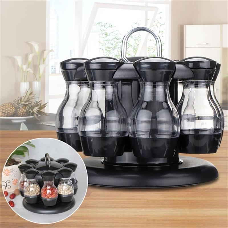 16Pcs Condiment Set 360 Rotating Spice Jar Rack Kitchen Cruet Condiment Bottle Pepper Salt Shakers Holder Kitchen Storage Rack - StorageandmoreStorage