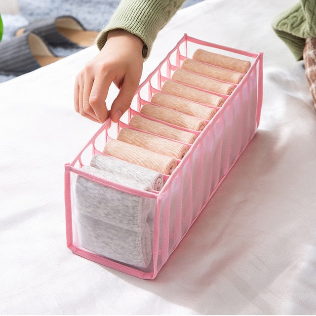 Dormitory closet organizer for socks home separated underwear storage box 7 grids jeans bra organizer foldable drawer organizer - StorageandmoreStorage