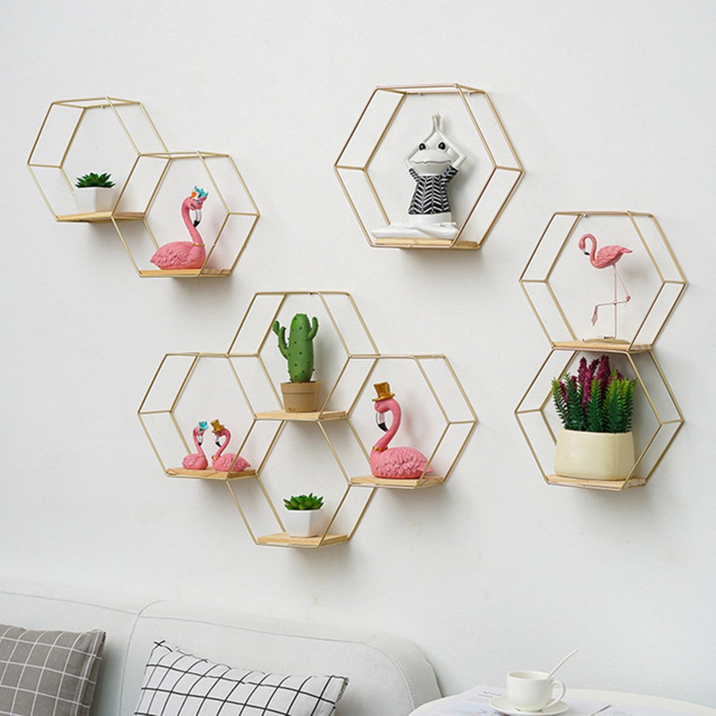 Wall Shelf Floating Shelves Wall Mounted Hexagon Storage Holder Storage Rack for Bedroom Living Room Office Organizer Decor - StorageandmoreStorage