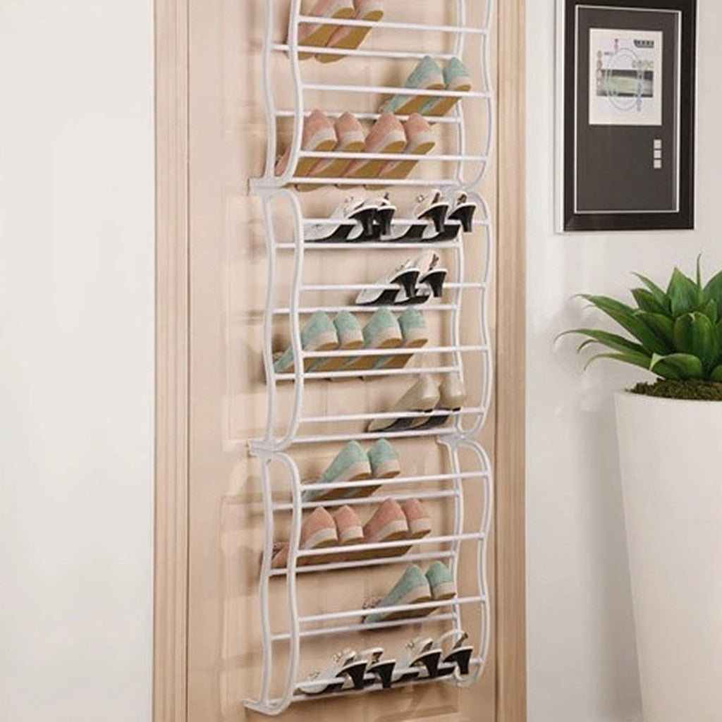 12 Tier Metal Tube Shoe Shelf Hook Over Door Shoe Rack Tidy Space Organizer for 36 Pairs Shoes - StorageandmoreStorage