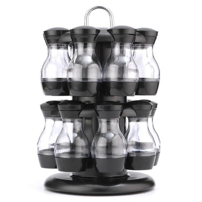 16Pcs Condiment Set 360 Rotating Spice Jar Rack Kitchen Cruet Condiment Bottle Pepper Salt Shakers Holder Kitchen Storage Rack - StorageandmoreStorage